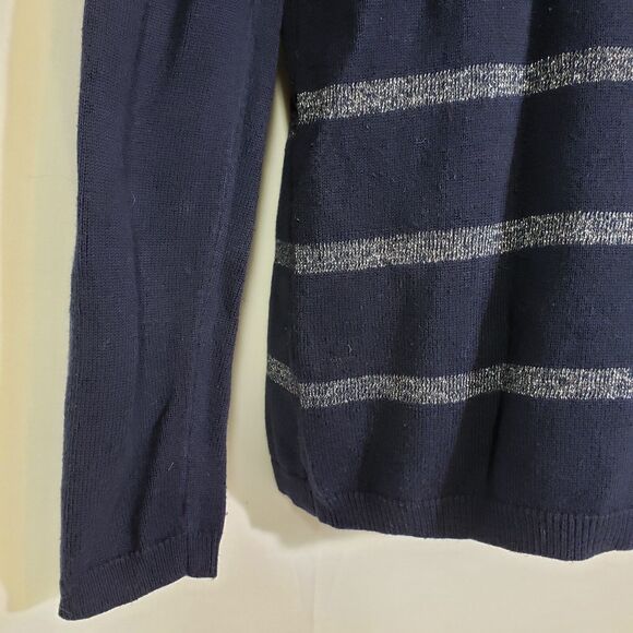 Tommy Hilfiger Women's Sweater Small Navy Blue Silver Stripe V Neck Wool Blend - Picture 6 of 10
